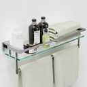 24 Inches Floating Glass Shelves for Wall with Towel Bar/Track, SUS 304 Stainless Steel Railing Tempered Glass Shelf, for Toilet, Room Decor Modern (Chrome Polished)