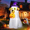 5Ft Halloween Inflatables Decorations Outdoor Ghost Lab Dog Build-in Bright LED, Cute Halloween Blow Up Yard Decorations with Witch Hat & Pumpkin Blowups for Holiday Party Indoor Garden Lawn