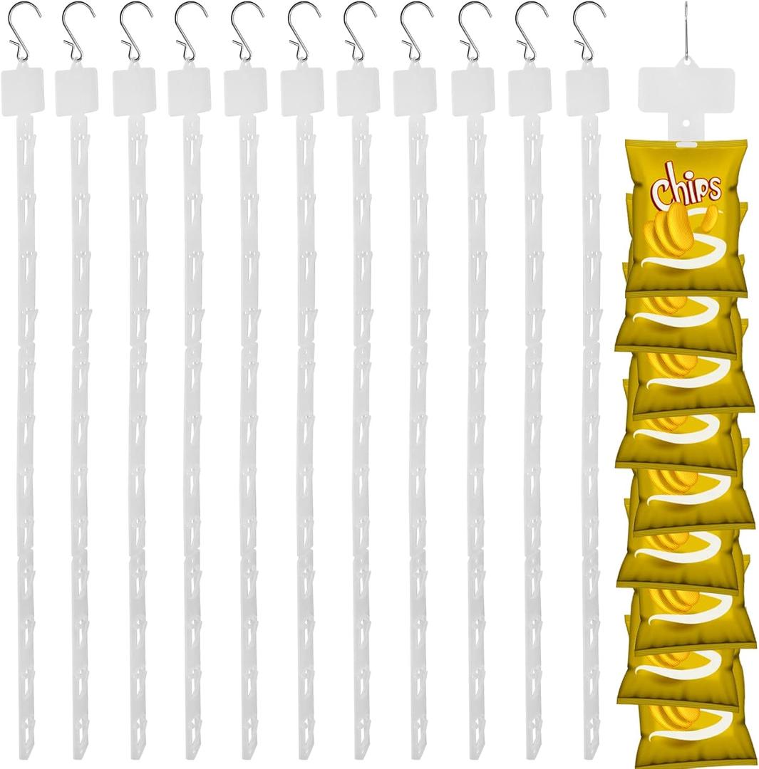 12 Pack Station Hanging Merchandise Strips with S Hooks, 12 Stations Plastic Display Strpis for Retail Display with Label Header