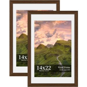 14x22 Picture Frame Set of 2, Wood Frame with Real Glass, Wide Border, 14X22 in