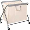 STORAGE MANIAC 160L Collapsible Laundry Hamper with Wheels, Rolling Laundry Basket, Heavy Duty Cloth Sorter with Removable Bag, Folding X Frame Clothes Organizer Cart for Easy to Store, 3 Section (Beige)
