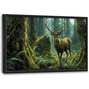 Extra Large Wall Art for Living Room Framed, Forest Deer Oversized Wall Decor Pictures, Nature Scenery Animal Landscape Canvas Print Painting, Framed Artwork Bedroom Office Home Decor 24"x36"