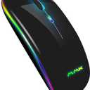 Wireless Bluetooth Mouse , Rechargeable 2.4G USB Optical , LED Slim Dual Mode(Bluetooth 5.0 and 2.4G) Wireless Mouse for Laptop, PC, Mac OS, Android, Windows(Silver) (Black)