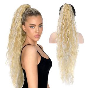 Ponytail Extension, 26 Inch Claw Clip in Hair Extensions, Hold Securely Tangle-Free,Long Wavy Natural Looking Synthetic Pony Tails for Daily Use (Light Blonde Highlight, 26 Inch)