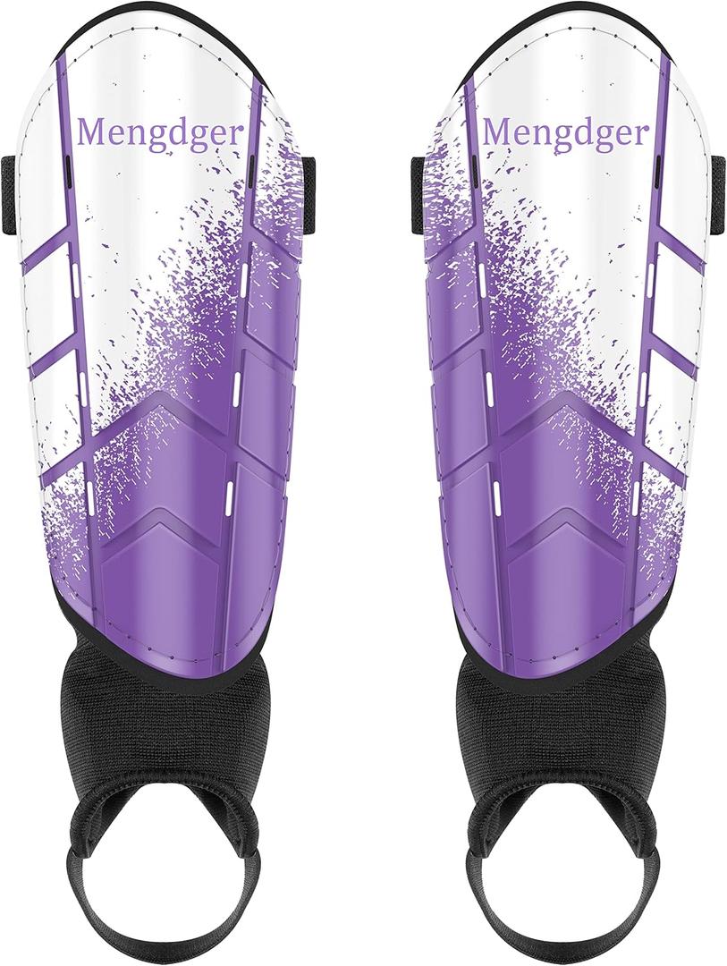 Shin Guards Soccer Youth Kids Boys Girls Toddler Shin Pads Child EVA Cushion Protection Reduce Shocks Injurie Calf Protective Gear Suitable for 4 5 6 7 8 9 10 11 12 Years Old (Small, Purple+White Ankle)