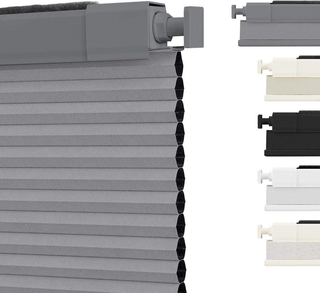SUNOFF Cordless No Drill Blackout Cellular Shades, 30" W x 64" H, Grey