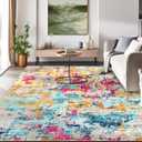 CAROMIO Colorful Abstract Area Rug, 5x7 Boho Washable Living Room Bedroom Rug Modern Non-Slip Non-Shedding Low Pile Area Rug Throw Rug for Dining Room Home (Colorful Multi, 5'x7')
