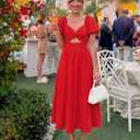 ZESICA Womens Summer Casual Flowy Vacation Maxi Dress 2026 Short Puff Sleeve A Line Smocked Cutout Beach Party Dresses (Red, S)