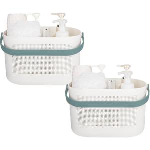 UUJOLY Plastic Storage Baskets with Handles, Shower Caddy Shelf Organizers Basket for Bathroom, Kitchen, Dorm Room, Green, 2 Pack