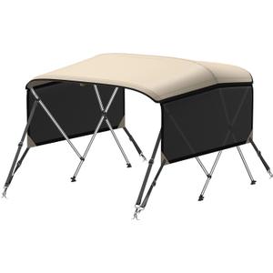 KAKIT 3 4 Bow Bimini Tops with Mesh Sidewalls Support Poles for Boats Marine Grade Canvas Top Includes 2 Straps Storage Boot 1 Inch Aluminum Frame (beige)