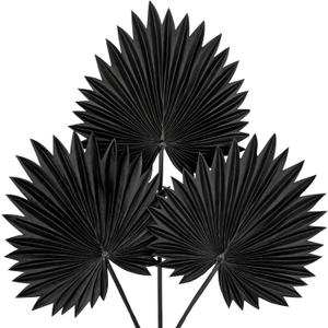 DILATATA 3PCS Large Black PU Foam Artificial Palm Leaves  Faux Tropical Palm Fronds for DIY Wedding Bouquets, Centerpieces, Bridal Shower, Party & Home Decor Arrangements