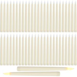 Baquler 50 Pcs 9.7 Inches Flameless Taper Candles Bulk Battery Operated Taper Candles Ivory LED Candlesticks Flickering for Christmas Wedding Home Decor