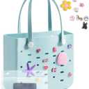 BAGSMART Beach Bag for Women, Water-resistant Rubber Tote Bag, Sandproof Vacation Essentials for Summer Swim Cruise Pool