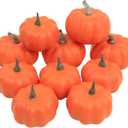 10Pcs Fake Pumpkins Fall Thanksgiving Decorations, Orange Plastic Pumpkins Home Decor, Artificial Mini Pumpkin for Decorating Autumn Harvest Outdoor Indoor Fall Decor Centerpiece Table Decorations