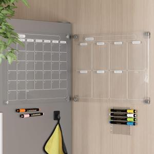 MAG-FANCY Acrylic Magnetic Calendar for Fridge, Set of 2 Dry Erase Calendar Reusable Planning Boards Monthly & Weekly, with 6 Light Colored Wet Erase Markers & Adhesive Mount for Wall 16" x 12" inches