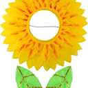 Dingion Funny Sunflower Halloween Costume Yellow Flower Headgear with 2 Pieces Green Gloves for Halloween Sun Cosplay(22.8 Inches)