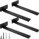 HITOMEN Heavy Duty Floating Shelf Brackets, 10-Inch (1/5'' Thick) Hidden Shelves Hardware, Iron L Brackets, Rustic Industrial Black Metal Wall Shelving Supports, Count of 3