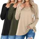 Sweetyweee 3 Pack Women's Oversize Nursing Shirts for Breastfeeding with Hidden Zippers Loose Fit Long Sleeve Maternity Tops. Size L