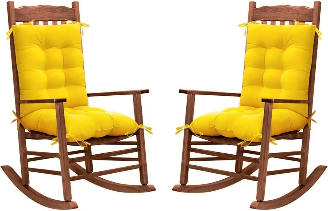 2 Pack Rocking Chair Cushion for Indoor Outdoor Patio Seat Cushion Pad for Patio Wicker Lounge Rocking Chair Yellow (Medium)