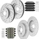 Front and Rear Brake Kit, Ceramic Brake Pads and Drilled and Slotted Brake Rotors, Fit for 2011 2012 2013 Lexus CT200h, 2012 2013 Toyota Prius Plug-In, 2010-2015 Toyota Prius