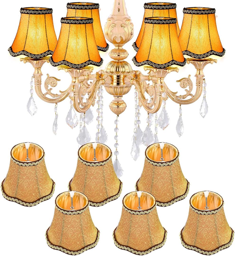 Hedume 6 Pack European Lamp Shade, Modern Clip On Droplight Wall Lamp, Chandelier Clip on Fabric Drum Lamp Shade for Table Candle Wall Light Replacement