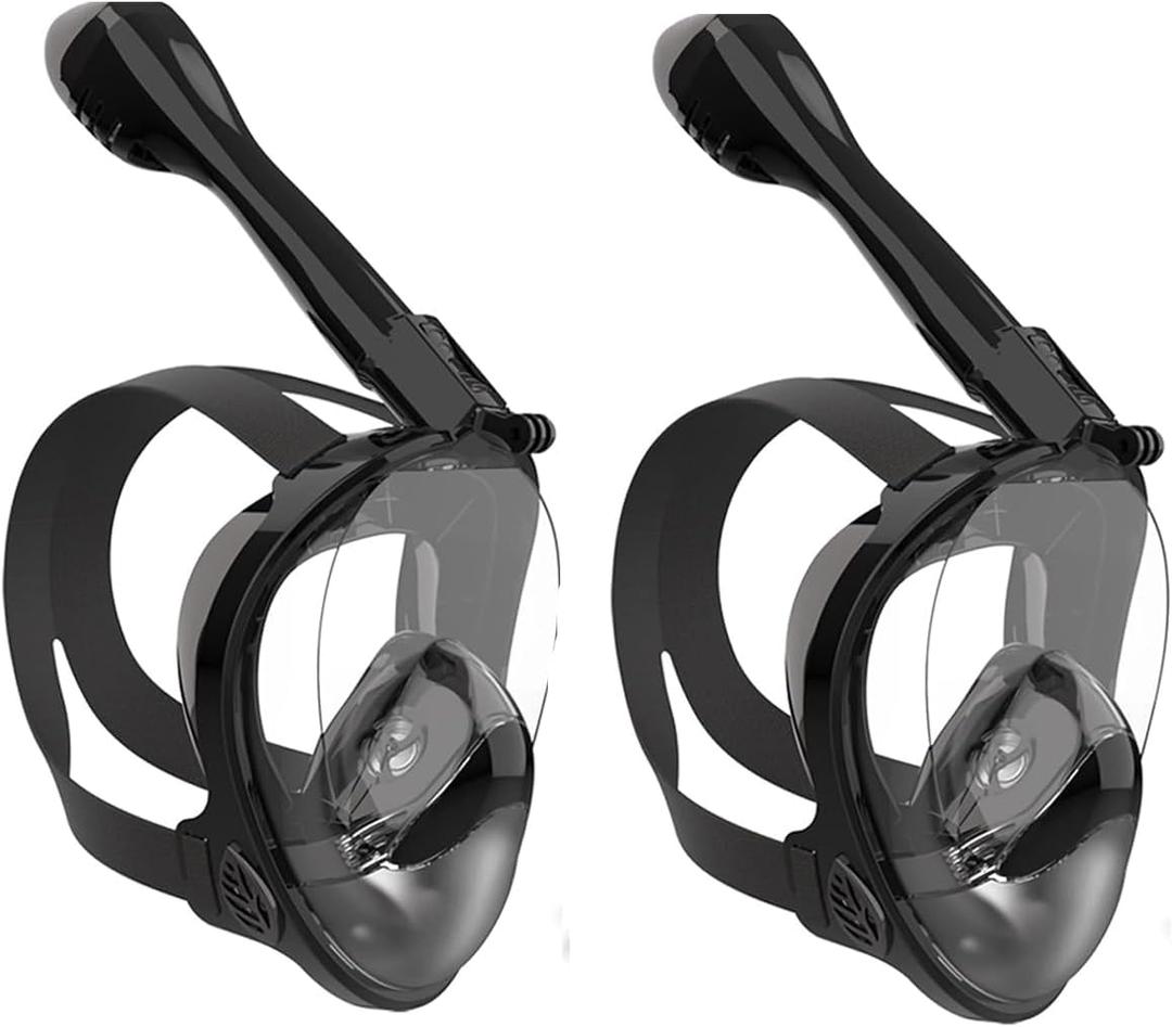 Full Face Snorkel Mask, Diving Mask for Kids and Adults,180 Panoramic View Snorkel Mask with Camera Mount, Safe Breathing, Anti-Leak&Anti-Fog (Medium, BLACK+BLACK)