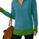 Saodimallsu Womens Quarter Zip Sweaters Striped Color Block Knit Sweatshirt Casual Trendy Pullover Tops with Thumb Hole (L)