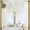 Gold Oval Wall Mirror, 19"x32" Metal Beaded Frame Decorative Mirror, Cute Flower Bird Pattern Vintage Scalloped Hanging Vanity Mirror for Bathroom, Living Room, Bedroom, Entryway