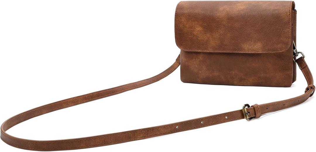 GAEKEAO Small Crossbody Bags for Women Vegan Leather Cell Phone Purse Wallet Women's Shoulder Handbags with Credit Card Slots (A01 Retro Brown)