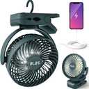 Rechargeable Camping Fan - 65H 12000mAh With Output Ports, Hanging Hook, 360 Head Rotation for Tents, Camp, Green