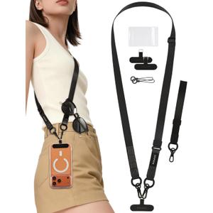 VVAAGG Cell Phone Lanyard for iPhone: Adjustable Phone Strap Crossbody Neck and Wrist Strap Anti-Theft Lanyard Travel Essential Compatible for iPhone Android Smartphones (Black)