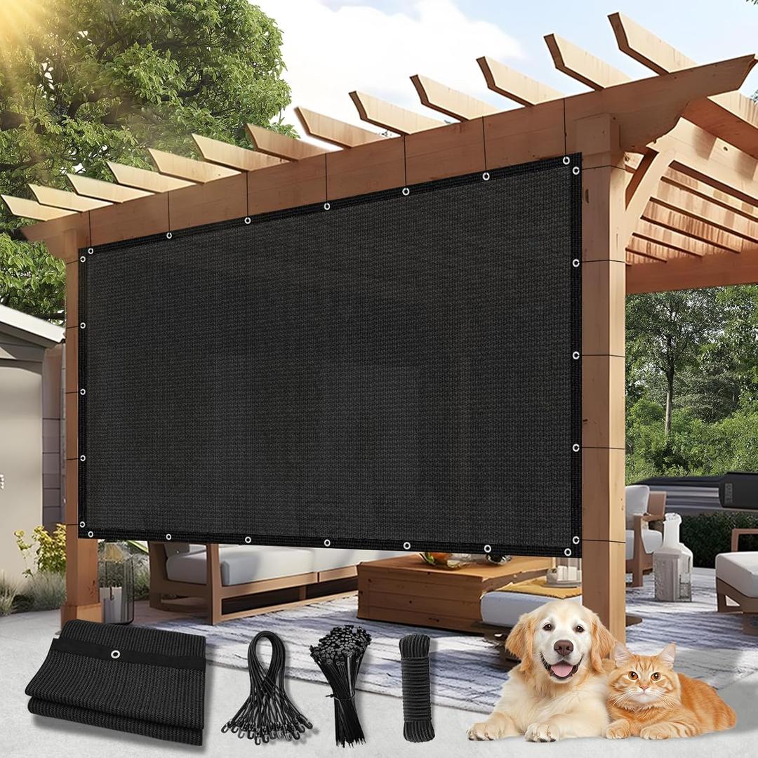 90% Outdoor Sun Shade Cloth, 8'10' Pergola Shade Cover with Grommets, Privacy Screen Sunshades for Patio Garden Backyard Plant, Black