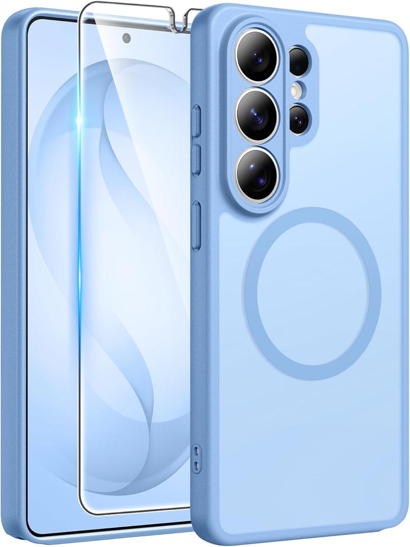 FNTCASE for Samsung Galaxy S26-Ultra Case: [Fit for Magsafe] [Full Camera Protection] Translucent Matte Cases with [Screen Protector] Military Grade Shockproof Protective Phone Cover - Light Blue