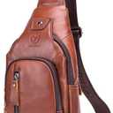 Hebetag Leather Sling Bag Hiking Daypack for Men Women Outdoor Travel Camping Fishing Crossbody Shoulder Chest Pack Backpack