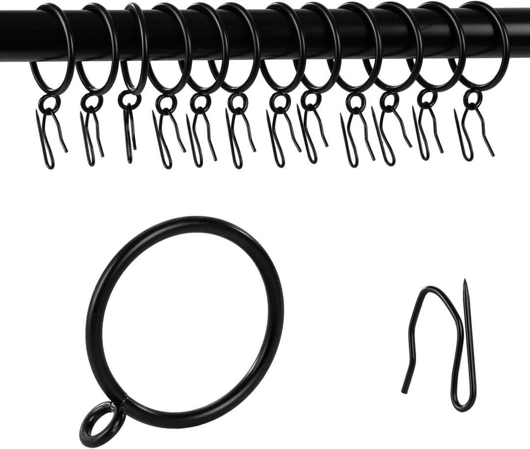Curtain Drapery Hanging 1inch-Internal Diameter - Curtain Rings with Hooks Eyelet for Window Door Curtain Black Zocang
