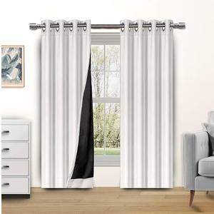 Candy Cottons Blackout Curtains for Bedroom and Living Room, Bedroom Decor, Black Liner for 100% Blackout, Thermal Insulated, Built with Stainless Steel Grommet, Easy Installation, White, 42x63