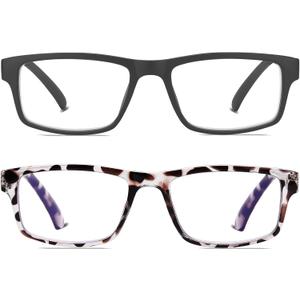 2 Pack Reading Glasses,Upgraded TR Blue Light Blocking Reading Glasses (Black/Leopard)
