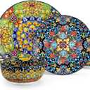 vancasso 12 Pieces Dinnerware Sets, Plates and Bowls Set, Porcelain Dishes Set for 4, Microwave and Dishwasher Safe, Scratch Resistant, Bohemian Style Dining Ware Service for 4, Series SIMI
