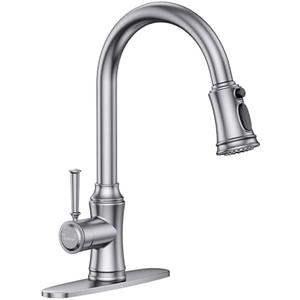 Kitchen Faucet with Pull Down Sprayer, Single Handle High Arc Utility Sink Faucet with Deck Suitable for bar for Kitchen Sink, Laundry Sink, Wet Bar or RV, Brushed Nickel