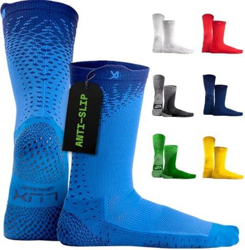 LUX Sports Thin Grip Socks for Cleat Sports - Moisture-Wicking Anti Slip Socks for Men & Women - Soccer, Football, Baseball Dark Blue One Size