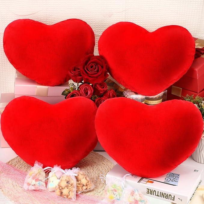 Queekay 4 Pcs Valentine Heart Pillow Cute Plush Cushion Toy Valentine Throw Heart Shaped Pillow Decorative Stuffed Plush Toy for Friends Bed Chair Sofa Cars(Red)