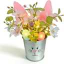 CENMORISE Easter Table Decorations with Lights,Artificial Floral with Flower Egg Bunny Ear Eucalyptus for Centerpiece Home Indoor Spring Wedding Party 9.4*3.2 Inchces