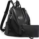 MKP COLLECTION Women Fashion Backpack Purse Multi Pockets Anti-Theft Rucksack Travel Shoulder Bag Handbag Set 2pcs (Black/Black)