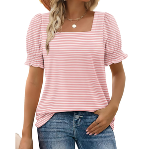WIHOLL Tops for Women Summer Casual Ruffle Trim Sleeve Square Neck T Shirts S