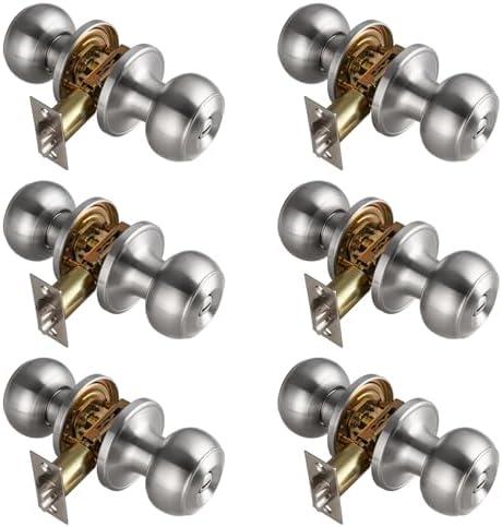 NCSEN 6 Pack Brushed Nickel Door Knobs Interior,Bath & Bed Privacy Door Knob, Keyless Door Lock Round Doorknobs