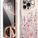 GVIEWIN Magnetic for iPhone 16 Pro Max Case Compatible with MagSafe,[Camera Control Capture Button][Mil-Grade Protection][Screen & Lens Protectors] Slim Clear Floral Phone Case, Floratopia/Colorful
