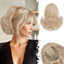 BARSDAR Honey Blonde Drawstring Ponytail Extensions - 10 Inch Short Wavy Drawstring Comb Clip in Pony Tails Hairpieces for Women - Synthetic Short Wavy Blonde Ponytail Hair Extensions