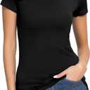 Women's Crewneck Slim Fitted Short Sleeve T-Shirt Stretchy Bodycon Basic Tee Tops (M, Black)