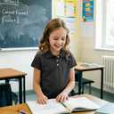 Girls Cotton Polo Shirt Kids Golf Shirt School Uniform Short (Age 5-14Y) (Black)