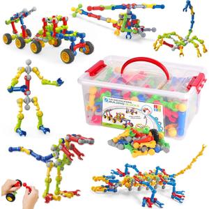 170 Pcs STEM Building Toys for Kids Ages 4-8, Building Blocks Educational Construction Engineering Building Kit for Ages 3 4 5 6 7 8 9 Year Old Creative Kids Games, Christmas Birthday Gifts Boys Girls